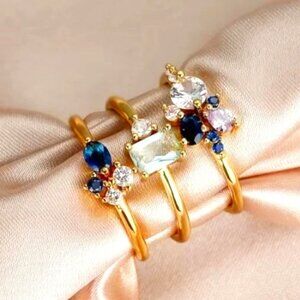 Aquamarine & Blue Topaz Stack Ring 18k Rose Gold Plated Size 9